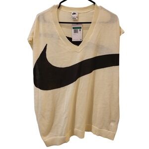Nike Swoosh Knit Vest Mens XL Sleeveless‎ Sweater FD2873-113 Oversized Cream Blk